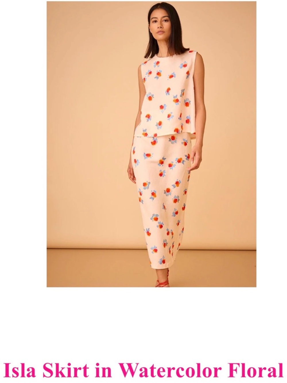 HUNTER BELL Cream Floral Midi Skirt Set with Red and Blue Accents - Picture 2 of 11